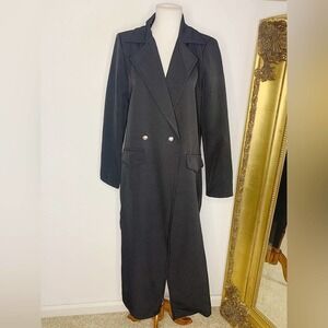 NWT I TOO Italy Black Two-Button Front Long Blazer Size Medium